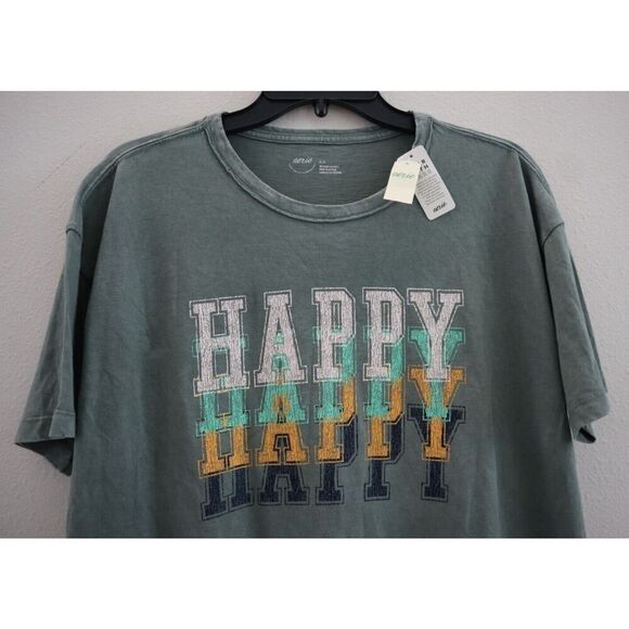 Aerie Women's Sz S Palm Green "Happy" Oversized Graphic Boyfriend S/S T-Shirt - Picture 5 of 5